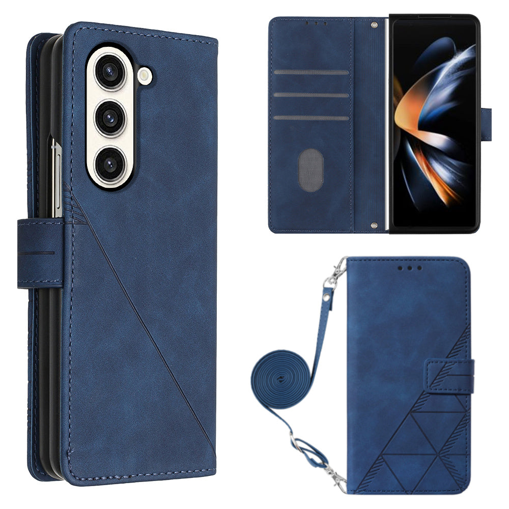 YB Imprinting Series-2 for Samsung Galaxy Z Fold5 5G Phone Stand Cover Imprinting Lines Leather Wallet Case with Shoulder Strap YB Imprinting Series-2 for Samsung Galaxy Z Fold5 5G Phone Stand Cover Imprinting Lines Leather Wallet Case with Shoulder Strap